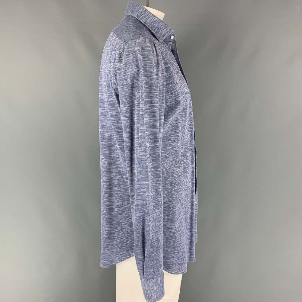 FINAMORE Blue White Heather Cotton Button Up Long Sleeve Shirt - Picture 2 of 5